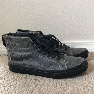 Distressed Gunmetal Grey Leather Zip Up Vans